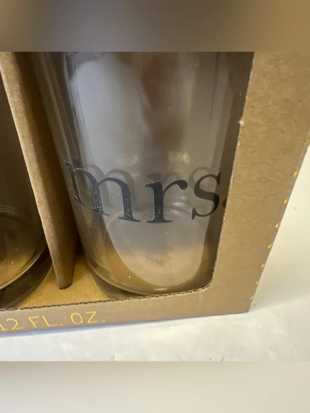 Mr. and Mrs. Hearts Gold Rim 2-Pc. Wiskey Rock Glasses, 12 oz. new in box,